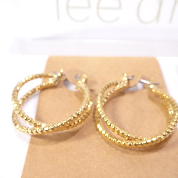 Neiman Marcus Lee Angel Criss Cross Tubular Hoop Earrings NWT 98 Set of 2 - Picture 3 of 6